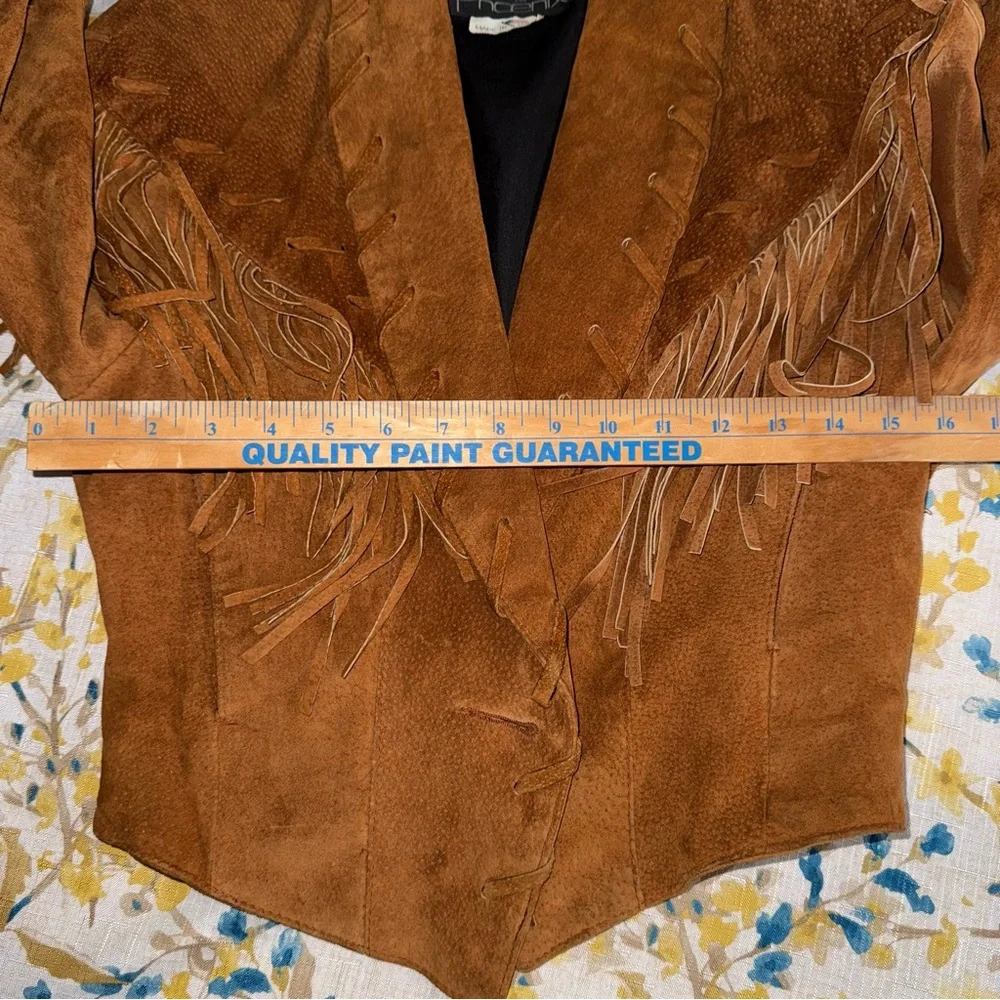 Vintage Phoenix USA Tan Fringed Women's Genuine Pig Split Jacket Blazer Medium - Picture 12 of 16